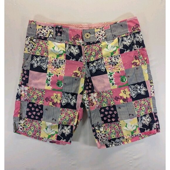 Lilly Pulitzer Callahan Patchwork Shorts Women's 2 Blue Pink Floral Multi 28004 - Picture 1 of 7